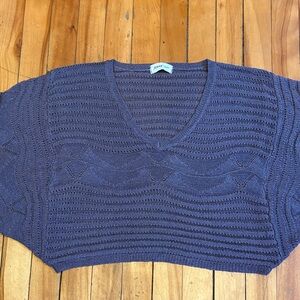 FOXXY LADY Deep Purple Open Weave Knit V-Neck Cropped Sweater - Small to Large